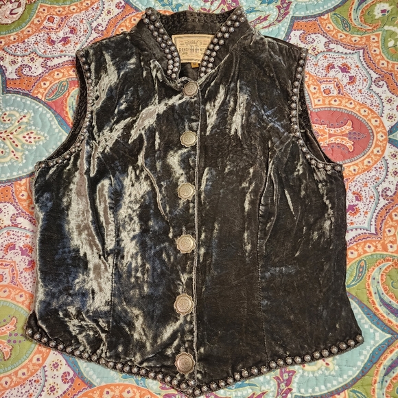 Double D Ranch Jackets & Blazers - Double D Ranch Wear Studded Concho Green Crushed Velvet Vest | Size Medium
